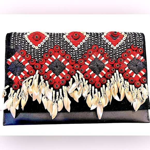 TORY BURCH beaded clutch bag 🖤🩷🤍 RARE - Picture 1 of 9